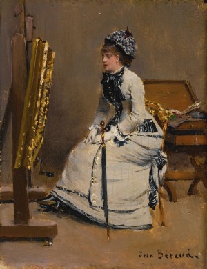 Lady with blue hat inside the artist studio
